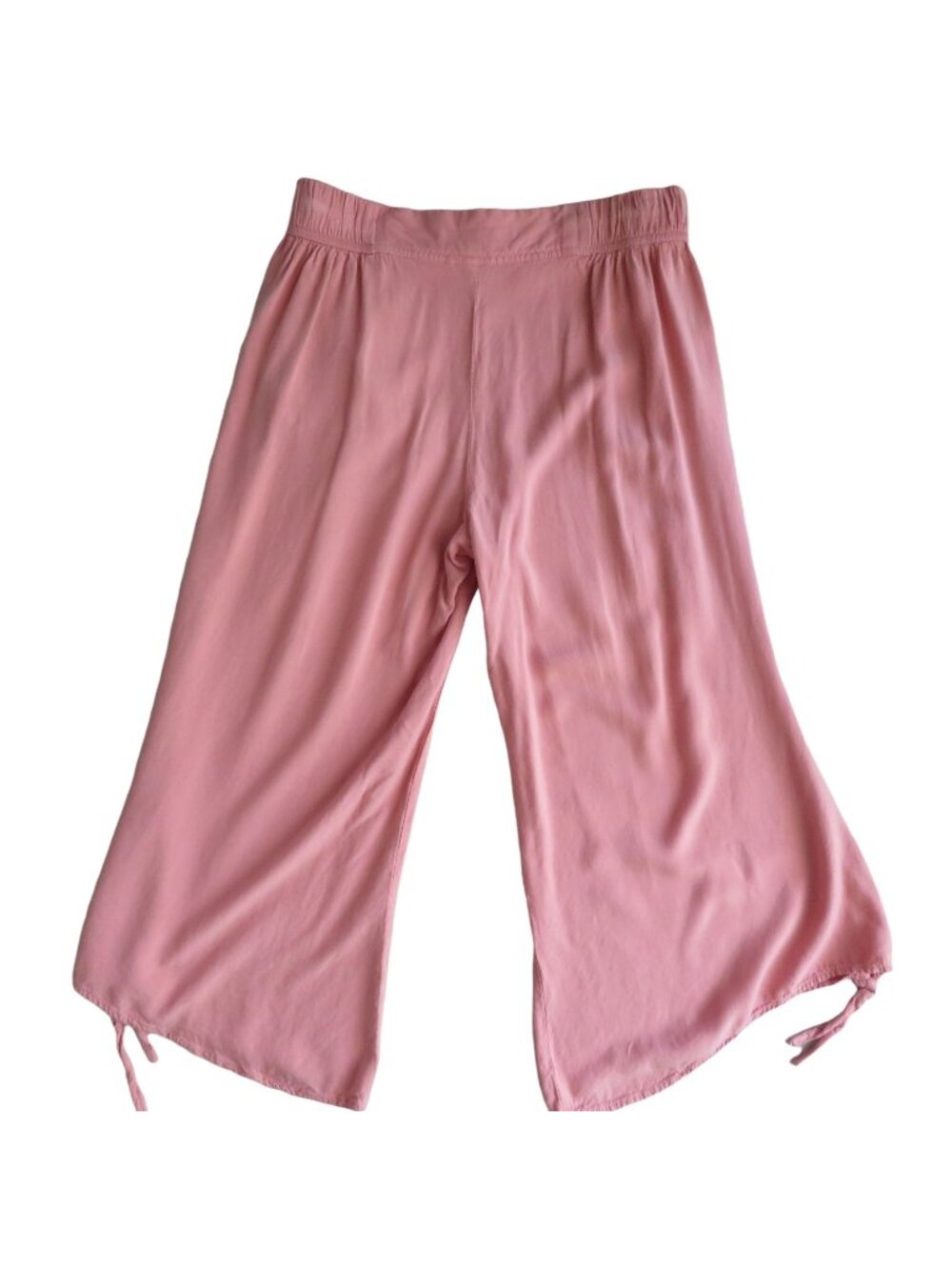 Vintage 90s Y2K Womens Pink Wide-Leg Pants M Elastic Waist Pockets Tie Leg